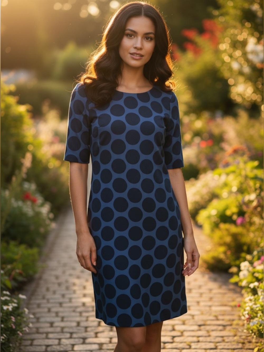 GAP Polka Dot Dress Indigo Blue Retro 60s Shift Sack Dress Back Zip